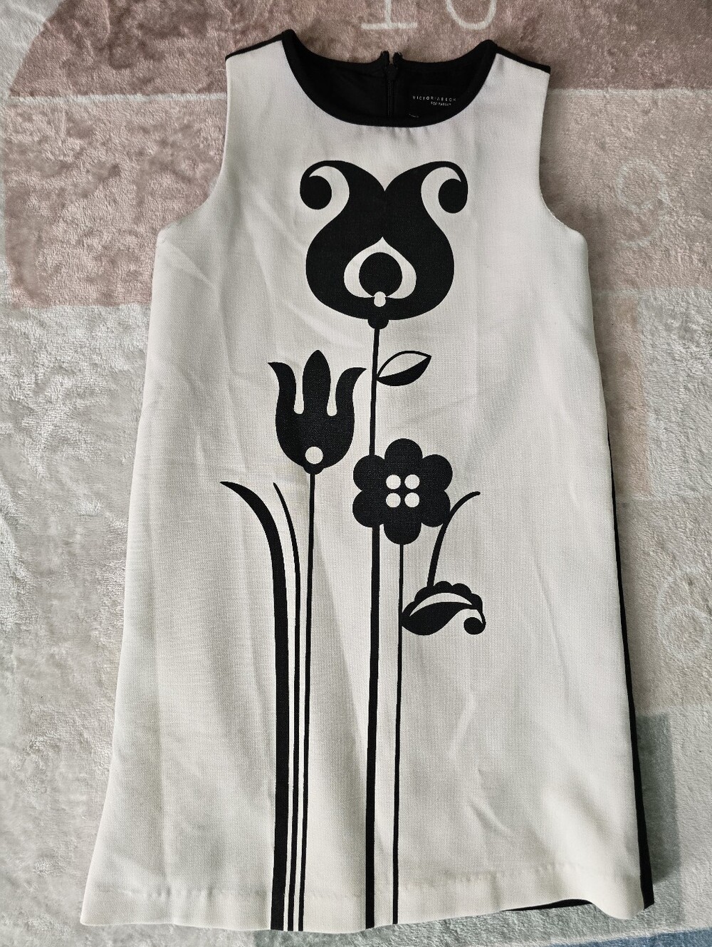 Victoria Beckham for Target Cream Dress with Black Floral Graphic